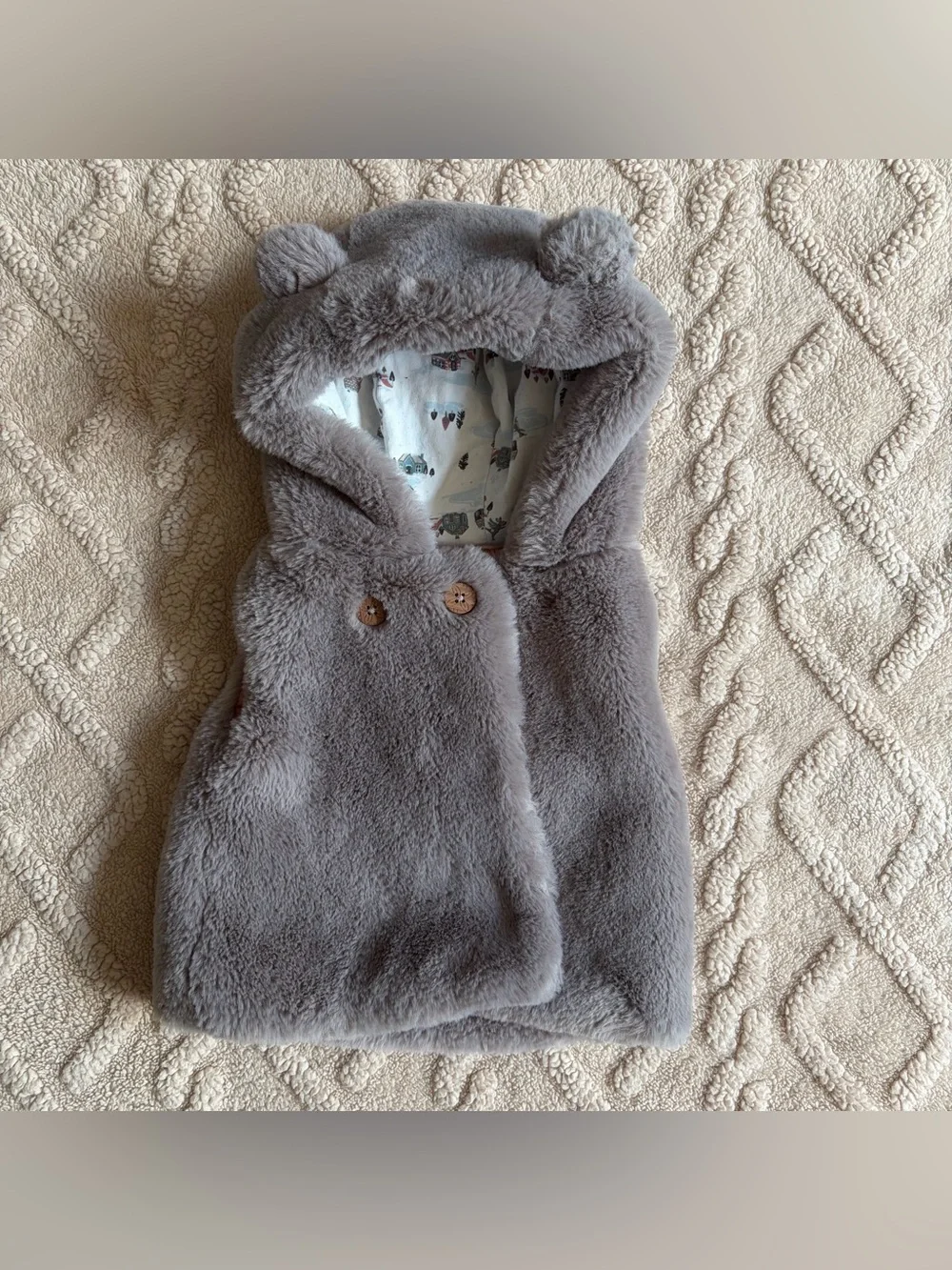 Catherine Malandrino Baby Girl 3-6M Outfit - Bodysuit Pants & Fuzzy Vest 3pc Set
